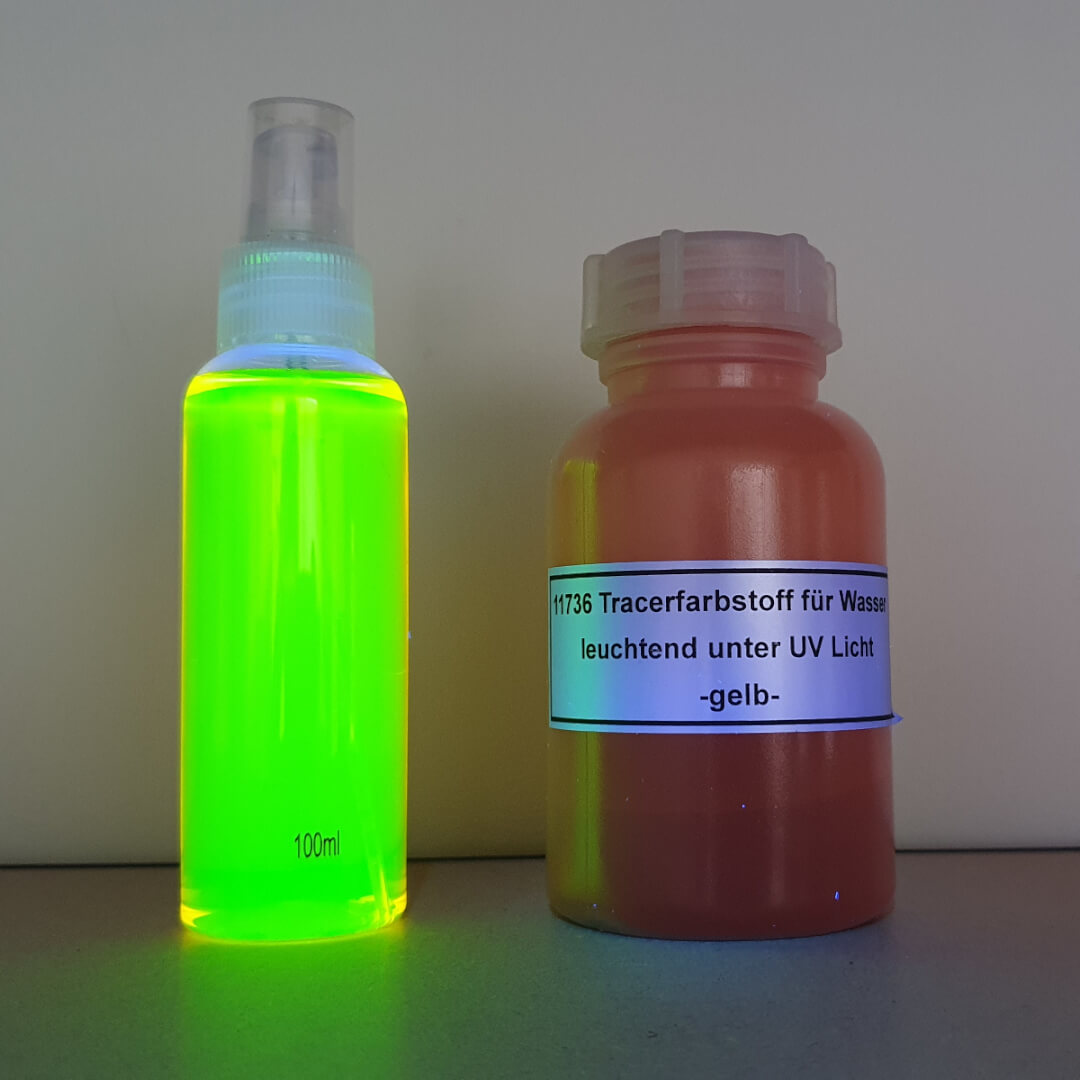 Uranin barwnik UV fluorescencyjny umożliwia szukanie wycieku z tarasu i wyszukiwanie przecieku instalacji.
